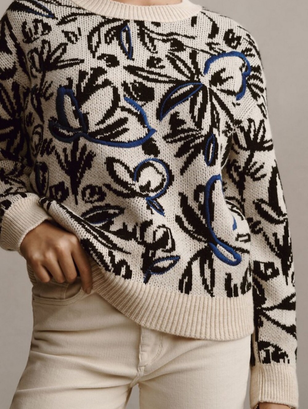 Anthropologie Floral Pop Embroidered Sweater 1X